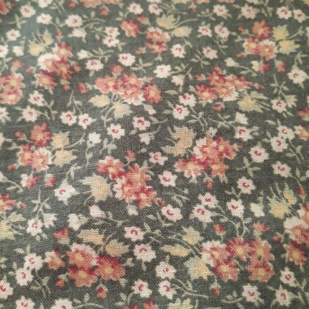 Cottagecore Linen Blend Calico Floral Midi Skirt & Vest Set Green Preppy - Picture 2 of 10